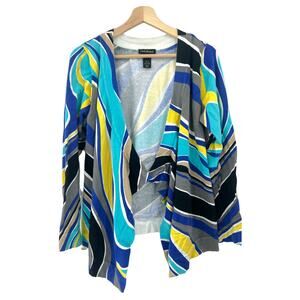 Lane Bryant Blue Gray Abstract Knit Cardigan Open Front Sweater Size 14/16